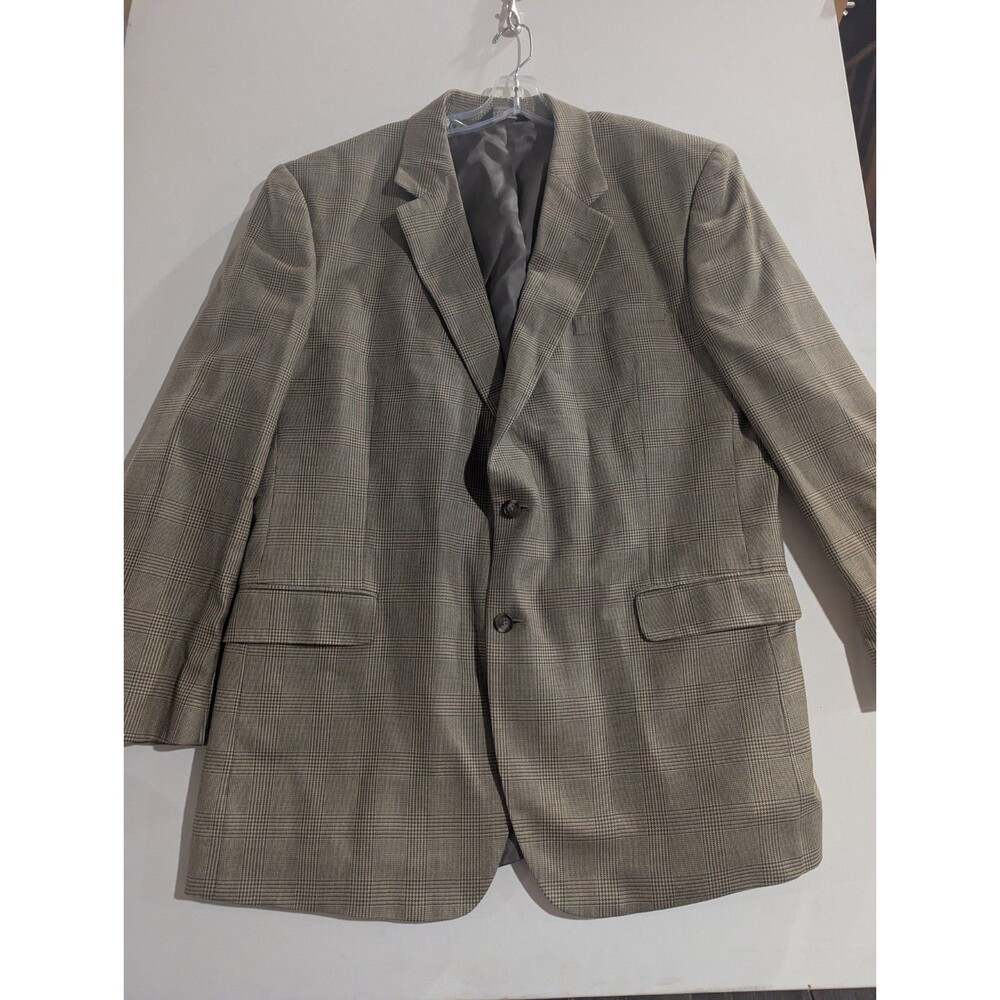 Jos‎ A Bank Mens Brown Windowpane Plaid Silk/Wool Blend Sports Blazer Jacket 48L